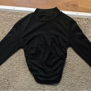 SHEIN NWOT Woman’s Md Black Long Sleeve Ruched Sides Crop Fit Mock Neck